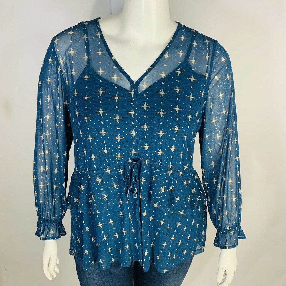 Style & Co 2X Ruffle-Front Mesh Blouse - Picture 8 of 12